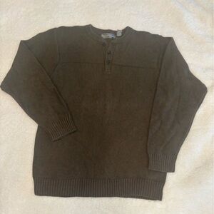 Oscar de la Renta Brown 100% Cotton Knit Sweater Size L Mainline Luxury Classic